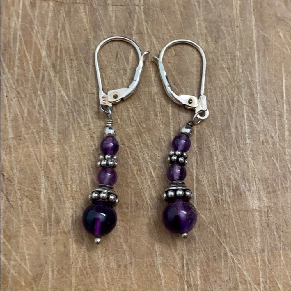 925 sterling silver and amethyst dangle earrings - Picture 7 of 7